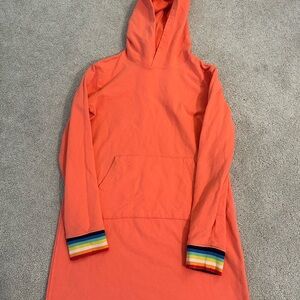 Orange Hooded Dress with Rainbow Cuffs